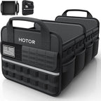 HOTOR Tactical Car Trunk Organizer - Foldable Trunk Organizer for SUV with Front MOLLE Pocket & Reflective Strips, Essential Car Accessories for Tools & Outdoor Storage, 12.8" x 21.7" x 11.0", Black