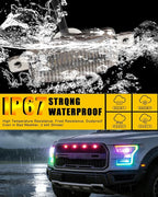 RGB Led Grille Lights APP Control 4 in 1 Colorful Underglow Rock LED Lights for Tacoma Truck Chevy Car Off-Road Raptor Jeep SUV ATV UTV DRL Decoration Signal LED Light