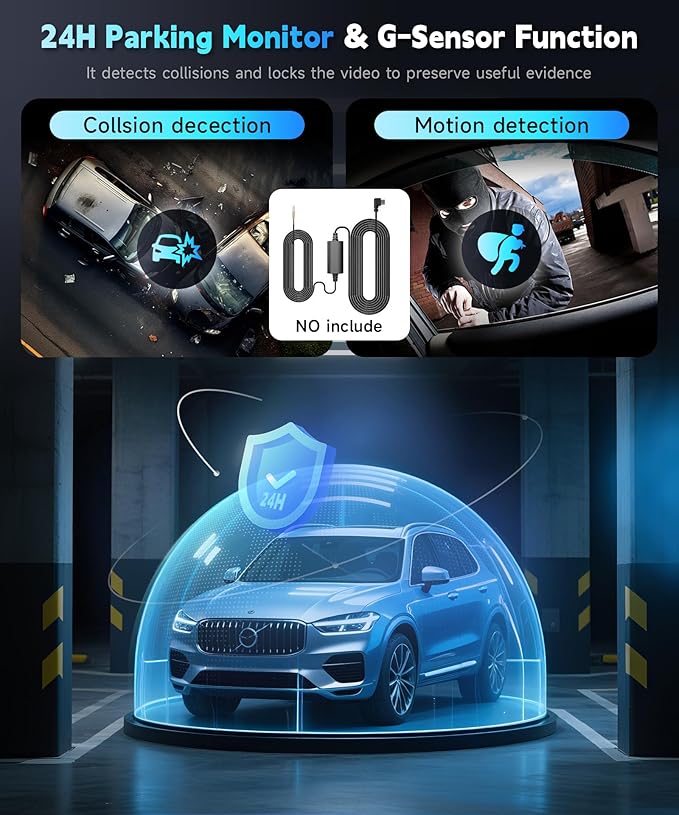 4K Dash Cam Front and Rear,WiFi Dash Camera for Cars with App Control Dual Dash Camera with Loop Recording,Night Vision,G- Sensor, 1.47" DashCam with 24H Parking Monitor+64GB TF Card