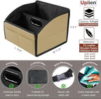 Car Storage Organizer [2025 UPDATED] Leather Car Caddy Basket for Front Seat Floor Back Seats Metal Handle 6 Compartments Adjustable Strap Buckles Slip-Resistant (Beige)