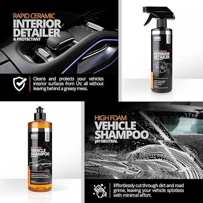 Cerakote Foundation Bundle - Exterior Wash & Ceramic Protection Kit with Microfiber Towels - At-Home Car Wash and Detailing Set - Easy Ceramic Protection for Vehicle Interior and Tires