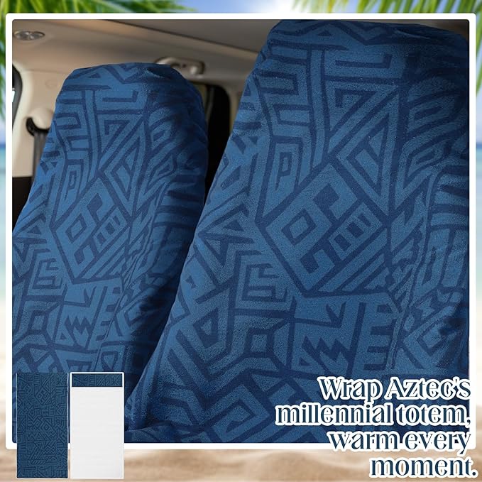 Hahafelt 2 Pack Car Seat Towel Covers Athletic Running Towel Performance Microfiber Post Workout Sweat Washable Cover Non Slip for Seat Outdoor Sport (Blue Aztec)