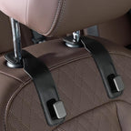 CoBak Headrest Hooks for Car - Universal Premium Stitched Leather and Aluminum-Magnesium Alloy Single Car Seat Back Storage Hook for Purses, Handbags, Bags (2 Pack),Black
