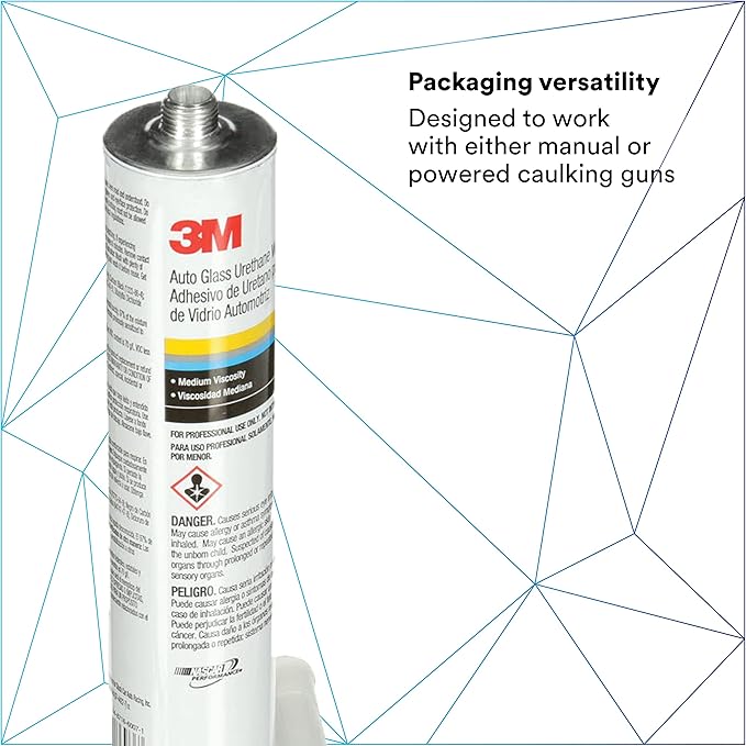 3M Auto Glass Urethane Windshield Adhesive, 08693, Medium Viscosity, High-Strength, Fast-Curing, 310 mL/10.5 fl oz Cartridge, Black (Pack of 2)