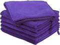 HARFINGTON 6 Pack Microfiber Cleaning Cloth, 8" x 8" Multi-Functional Cleaning Towels Reusable Absorbent Rags with Hook for Car Wash Kitchen Household Window Clean, Purple