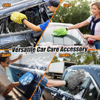 Car Wash Mitt Microfiber, Premium Chenille Microfiber Wash Car Mitts Sponge Scratch Free & Lint-Free, Mitts Waterproof Lining 4 Pack Gray(8''X12'')