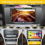 Double Din Car Stereo with CD/DVD Player, Apple CarPlay/Android Auto 7” Double din Radio with Backup Camera, Mirror Link, Bluetooth, AM FM Radio Receiver, SWC, Subwoofer, USB/TF/AUX…
