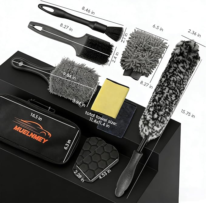 10PCS Wheel Cleaning Brush Kit,Wheel Cleaner Brush, Microfiber Cleaning Cloth,Soft Bristle Rim Brush,Tire Polishing Application Pad,Drying Towel.Tire Cleaning Brush Kit for Trucks, Cars, RVs