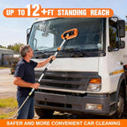 LAANPOLE 12FT Car Wash Brush with Long Handle, Car Cleaning Brush with 12 Inch Soft Bristle and Soap Dispenser, Solar Panels Cleaner with Telescoping Pole for RV, Truck, Boat, House Siding, Orange