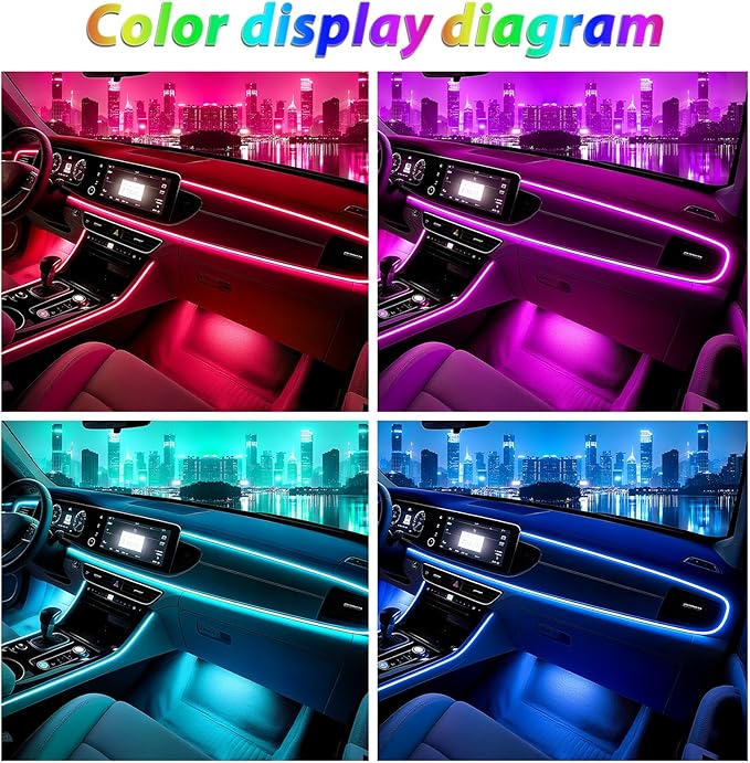 Car Led Strip Lights, Interior Car Lights, App and Remote Control Ambient Lighting Kit with RGB 16 Million Colors Fiber Optics&Music Sync Rhythm, USB Neon Light Accessories for Center Console&Door