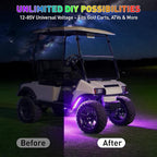 Golf Cart Underglow LED Light Strip Kit, 28 RGB Modes with Music Sync & Wireless Remote | 12-85V Wide Voltage, Fit Club Car, EZGO, Yamaha (2/4/6 PCS)