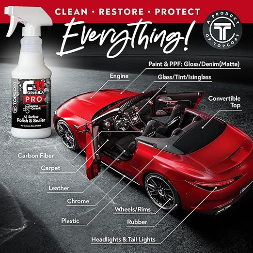 TopCoat F11PRO All-Surface Car Polish & Sealer 8 oz Spray Bottle - Most Advanced Water-Based Ceramic Coating for Cars, Motorcycles, Boats, RVs and More - Car Coating Spray for Shine and Protection