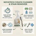 NOYATECH Travel size Couch Cleaner and Stain Remover. For sofas, car upholstery, carpets, rugs, mattresses, dining chairs, all Fabrics. Safe, for kids and pets.
