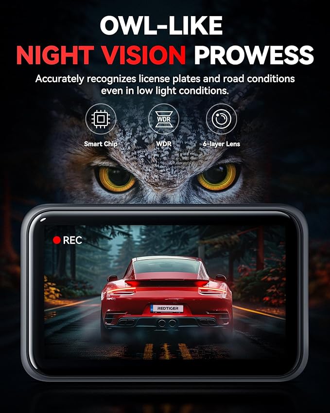 REDTIGER F4 4K Dash Cam Front, 2.2 inch Mini Car Camera, 2160P UHD Touch Screen, Voice Control, Included 32GB Card, Night Vision, Built-in GPS, WiFi APP Control, Loop Recording, 24H Parking Monitor