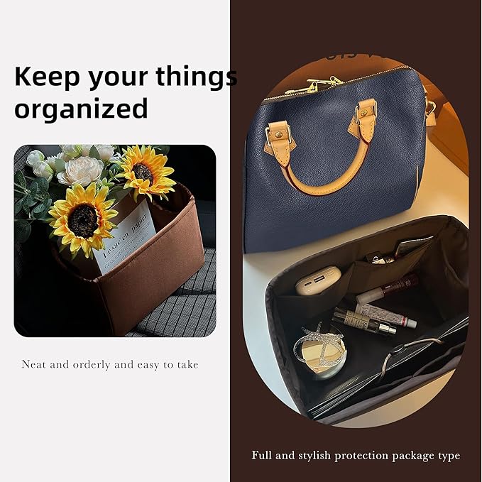 DGAZ Silk Purse Organizer Insert Fits LV Speedy 16/20/25/30/35/45 bags，Silky Smooth Bag Organizer，Luxury Handbag & Tote Shaper（Global Brown，SP30）