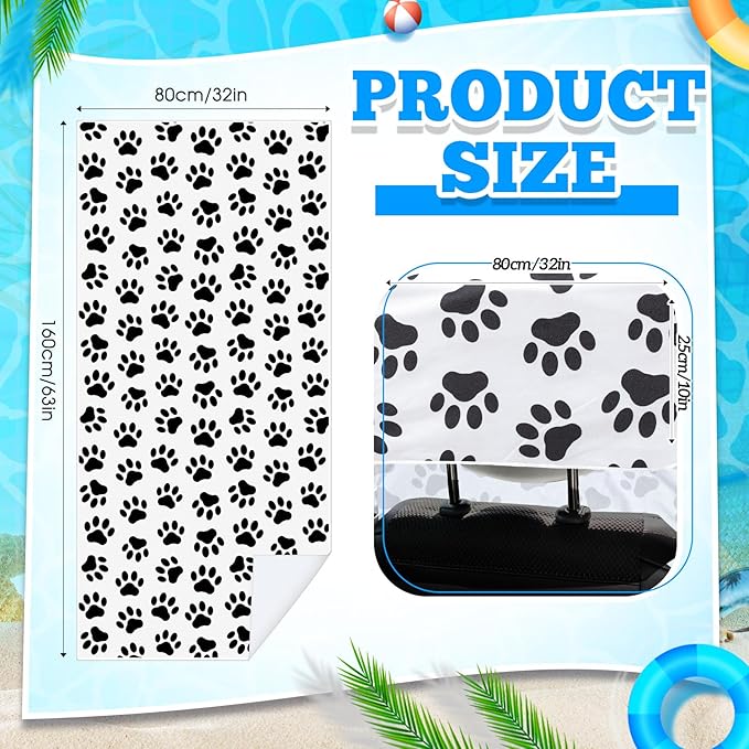 Hahafelt 2 Pack Car Seat Towel Covers with Storage Bag, 63 x 32 Inch Universal Non Slip Waterproof Sweat Protector for Car Truck, Gym Swimming Running, Machine Washable (Dog Footprints)
