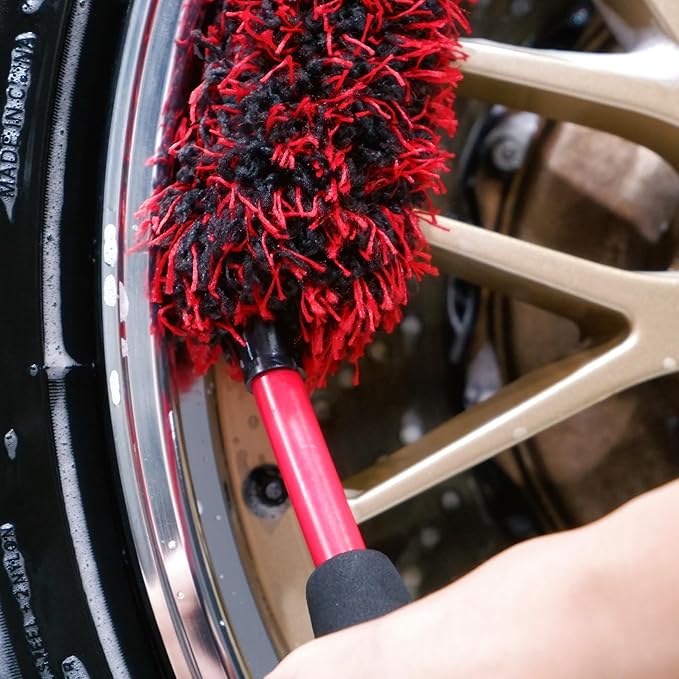 oesee Angled Wheel Brush Kit 3 Pack- Angled Microfiber Wheel Brush, Wheel Barrel Brush, Detailing Brush Scratch Free Calipers Woolies Spoke Brush Cleans Brake Dust from Barrels& Hard to Reach Areas