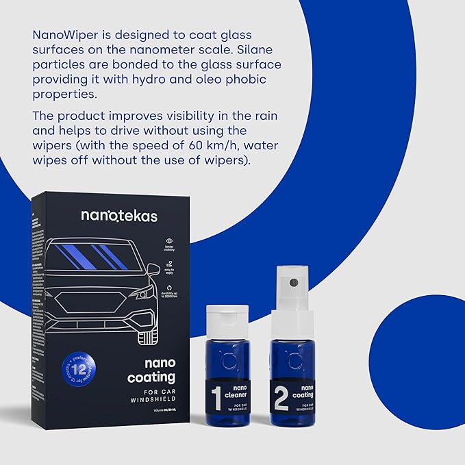 Nano Ceramic Coating for Cars' Windshield: Hydrophobic Glass Coating Spray Kit Provides Advanced Rain Visibility, Repels Dirt for Safer Driving. Professional Ceramic Coating for Cars