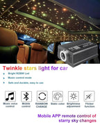 Starlight Headliner Kit for Car, 750pcs 0.03in x 9.8ft Fiber Optic Star Lights with 16W RGBW, 200 White Shooting Stars, App & Remote Control Car Ceiling Projector