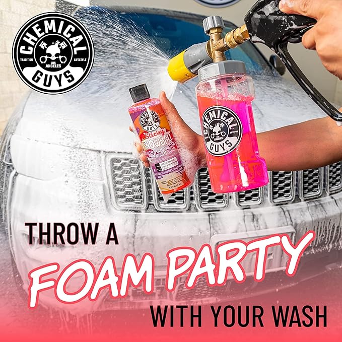 Chemical Guys CWS21564M Car Wash Starter Bundle - Sticky Snowball Ultra Snow Foam Car Wash Soap, 64 oz (.5 Gallon) Cherry Scent + Green Chenille Wash Mitt (2 Items) Works on Cars, Trucks, SUVs, & More