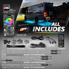 OPT7 Aura Pro RV Exterior Underglow Lights with APP & Remote Control, RGB Multicolor Music Sync, 12V Waterproof Rigid Aluminum LED Light Bar, Outdoor Neon Accent Underbody Kit for Camper Motorhome