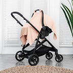 Comfy Cubs Baby Car Seat Cover - Soft, Breathable Bamboo Rayon and Muslin Cotton Blend - Lightweight Canopy for Sun, Bug, and Comfort Protection - Large Size Infant Seat Cover in Blush Design