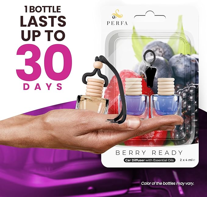 Berry Cherry Car Air Freshener | Hanging Car Freshener with Vent Clip | Cherry Fragrance Diffuser, Slow-Release Aroma Technology, Adjustable Scent Intensity | Scented Interior Accessories by Perfa