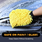 Premium Car Wash Mitts (2-Pack), Scratch-Free 2-in-1 Dual-Side Chenille Microfiber Gloves for Auto Detailing, Safe on Paint, Glass, Chrome – for Cars, Trucks, SUVs, RV & Motorcycle (Yellow)