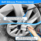 Wheel Brush Kit, Soft Drill Wheel Cleaner Brush, No Scratches Highly Dense Car Cleaning Brush Set for Wheels, Rims, Engines, Exhaust(White/Black,2Pcs)