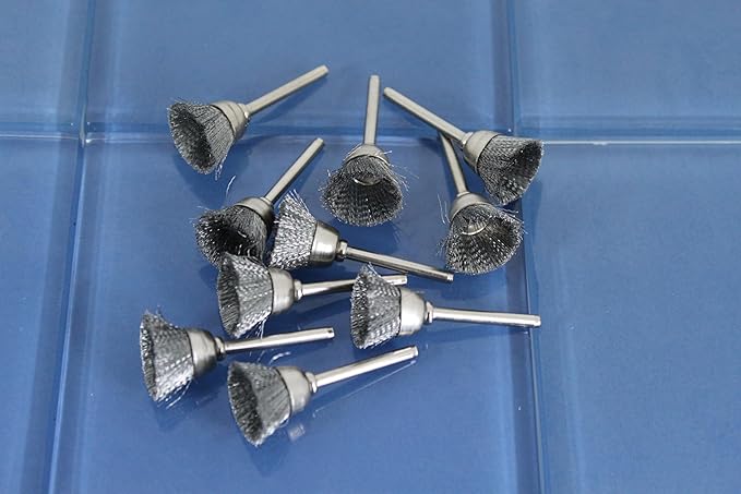 TMAX 10 pc Carbon Steel Bristle 1/2 Inch Cup Wire Brushes with 1/8 Inch Shank for Dremel and Other Rotary Tools on Rust Removal, Corrosion and Scrub Surfaces