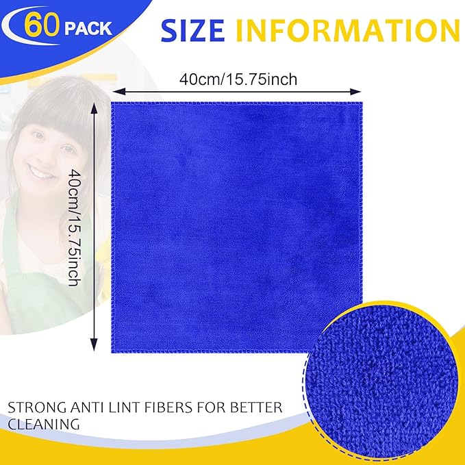 Nuenen Microfiber Cleaning Cloths for Cars 16 x 16 Inch Ultra Absorbent Car Towels Drying Reusable Cleaning Supplies House Kitchen Window Microfiber Towel(Blue, Gray, Yellow,60 Pcs)