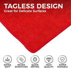 The Rag Company - All-Purpose Microfiber Terry Cleaning Towels - Commercial Grade, Highly Absorbent, Lint-Free, Streak-Free, Kitchens, Bathrooms, Offices, 300gsm, 14in x 14in, Red (12-Pack)