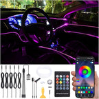 Car Interior Strip Lights, 5 in 1 Multicolor RGB Car Ambient Lighting Kit, 6m Fiber Optic EL Neon Tube Light, DIY Mode Music Sync RF Remote Control + APP Control DC 12V