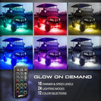 OPT7 12V Aura Golf Cart Underglow LED Light Strips with App & Remote Control, 4PC RGB Multi-Color Music Sync Decor Accessories, Waterproof Exterior Neon Accent Lighting Kit for EZGO Yamaha Club Car