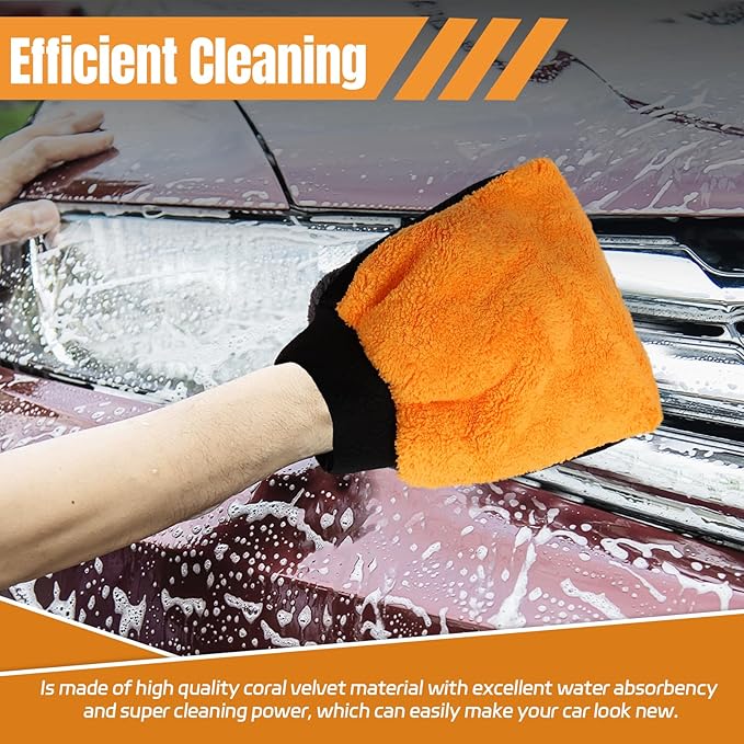 wuyaoyao 2PCS Car Wash Mitts, Soft Coral Fleece Cleaning Glove for Cars Washing, Scratch-Free & Lint-Free, Reusable Microfiber Wash Mitts, Automotive Cleaning Supplies, Car Accessories (Square Glove)