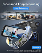 2025 9.66" 1080P Rear View Mirror Camera Front and Rear Dash Cam for Cars & Trucks - G-Sensor, Reverse Assist, GPS Tracking, WDR & HDR Night Vision, 64GB Card