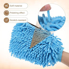 HARFINGTON 2pcs Chenille Microfiber Car Wash Mitts 9.8" x 7.9" Scratch Free Wash Gloves Absorbent Double Sided Plush Cleaning Drying Mitts for Car Washing Home Clean, Light Blue