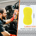 Tanlade 2 Pcs Large Microfiber Car Wash Sponge for Cleaning, Non Scratch Microfiber Sponges for Car Washing Supplies, Trucks and Motorcycles (Orange,Yellow)