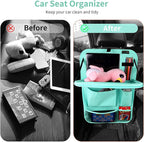LUCMO Car Backseat Organizer with Tablet Holder,6 Storage Pockets Car Storage Organizer with Foldable Food Tray,Seat Protectors Kick Mats Travel Accessories-Light Blue