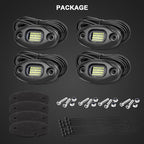 White Rock Lights with 15FT Wire Extender, Aluminum Case, 24Chip High Power 6000k Pure White, Waterproof IP68 Underglow Lights for Trucks Jeep UTV ATV (4 PCS)