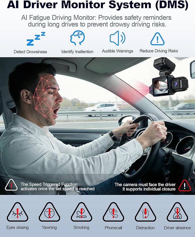 4K STARVIS 2 Dash Cam Front Rear, 5.8GHz WiFi 20MB/s Download, Free 64GB Card, 4 Channel 360° Dash Camera, 3" Touch Screen, AI Driver Monitor System, WDR Night Vision,HDR GPS,24H Parking Mode(N300Pro)