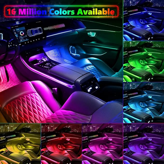 AMKI Dreamcolor Acrylic Interior LED Strip Light, Neon Light with Wireless APP Control, 10 in 1 Sub-Control Ambient Light Kit Accessories with DIY and Music Mode, 16 Million Colors