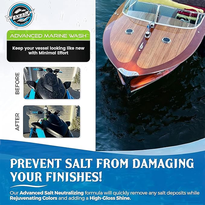 WAVESRX Salt Neutralizing Boat Soap & Jet Ski Wash with SiO2 Surface Protection (EpicWash+), Marine Grade Cleaner Removes Salt & Contaminants, Protective Ceramic Coating Prevents UV Damage
