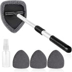 Qydipclin 11pcs Windshield Cleaner Tool, Car Window Cleaning Wash Kit with 6 Reusable Microfiber Pads 2 Spray Bottles and Extendable Handles Auto Glass Wiper Kit, Gray