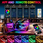 Interior Car LED Strip Lights with APP&Remote Control RGB 10 in 1 Ambient Lighting Kits Fiber Optic Strip LEDs,16 Million Colors,Music Sync Car Neon Lights for Cars,SUVs,Trucks