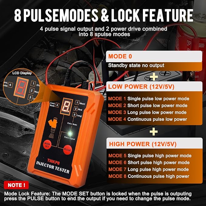 THIKPO Universal Fuel Injector Tester and Cleaner Tool Kit, DIY Cleaning Tool Kit, 8 Pulse Modes, 4 Wire Dual Channel for 2 Fuel Injectors, 8 Size Cleaning Adapters, 12V/5V Output Power