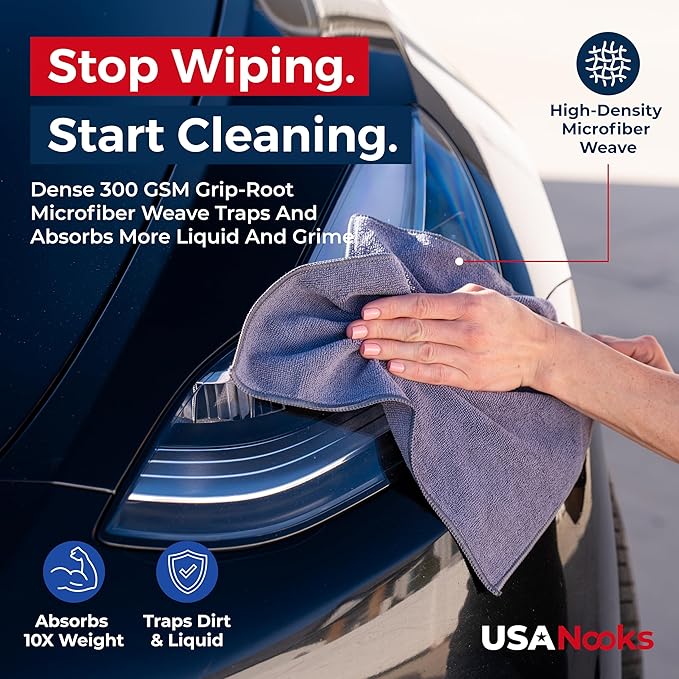 USANOOKS Microfiber Cleaning Cloth Grey - 8 Pcs (12.5"x12.5") - High Performance - 1200 Washes, Ultra Absorbent Microfiber Towel Weave Grime & Liquid for Streak-Free Mirror Shine - Car Washing Cloth