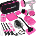 Viewsun 37pcs Car Cleaning Kit, Pink Car Interior Detailing Kit with High Power Handheld Vacuum, Detailing Brush Set, Windshield Cleaner, Cleaning Gel, Complete Car Cleaning Supplies for Women