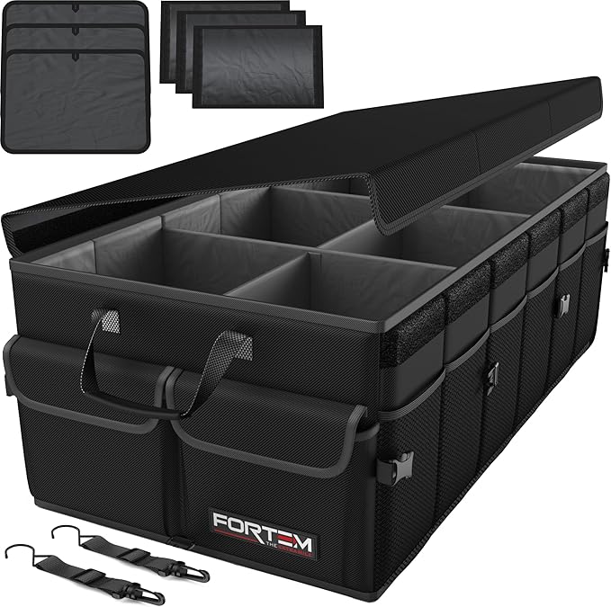 FORTEM Trunk Organizer For SUV Car Trunk Organizer, Foldable Storage, Car Accessories for Women Men, Collapsible Bag, Perfect Christmas Gifts, 600D Oxford, Non Slip Bottom, Straps, Soft Cover (85L)