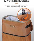 HOTOR 3 Gallons Car Trash Can, Ultra Large Capacity Organizer and Storage with Adjustable Straps & Magnetic Snaps, Waterproof Car Accessory for Interior Car Stuff Storage, Brown